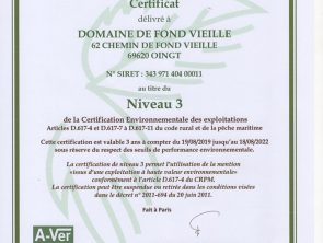 Attribution du label HVE au Domaine de Fond-Vieille